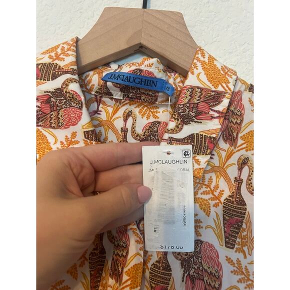NWT J. Mclaughlin Lois Thanksgiving Blouse in Coral Bird (Turkeys) - Picture 3 of 4